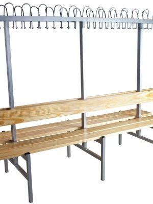 Tvöfaldur skiptibekkur úr furu, 200 cm, með 3 frístandandi tvöföldum stuðningum