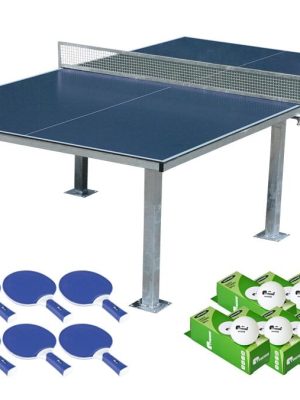 Borðtennissett til notkunar utandyra. Kemur með neti, kylfu og boltum.