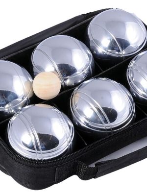 Petanque-sett með 6 boltum. Kemur í handhægum nylonpoka.