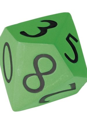 Teningur úr mjúku froðu, 10 hliðar, u.þ.b. 12,5 cm. Litur grænn.