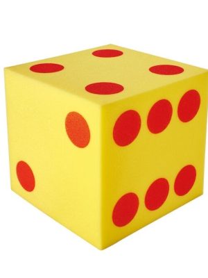 Froðuteningur 13 x 13 cm gulur með rauðum punktum