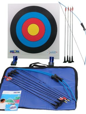 Bogfimipakki í Danmörku: 3 bogar, 10 örvar, 1 skotmark, 1 taska