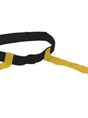 Taka með sér belti með tveimur gulum „fánum“. Beltið mælist 115 x 4 cm.