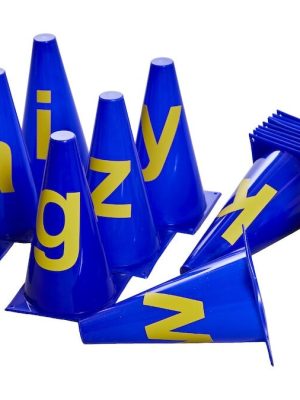 Sett af keilum með bókstöfum, 29 stykki. Hæð: 23 cm.