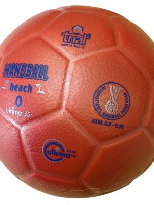 Handbolti fyrir ströndina, samþykktur af IHF. Þvermál: 15 cm, 150 grömm, 3 laga.