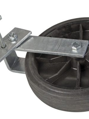 Flutningshjól fyrir 80 x 40 mm sleða, vinstra 250 mm hjól með gúmmíteygju og festingu