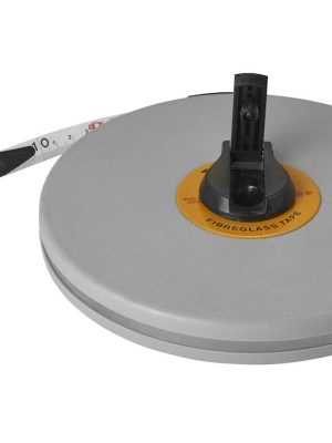 Mæliband í hylkishylki, 50 metrar. Mælir bæði í cm og tommum.