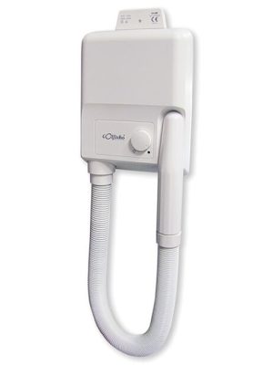 Veggfest hárþurrka með tímastilli. Stillanleg afl frá 300 til 800W.