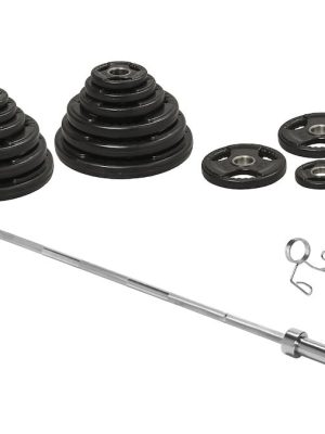 Lyftistöngasett 140 kg. Inniheldur 16 lóðaplötur og 2 lása.