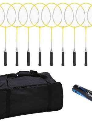 Badmintonsett fyrir skólabörn, sett með 10 spöðum, 6 boltum og 1 poka.