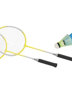 Badminton spaðasett, tvær badminton spaðar og sex boltar