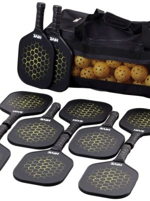 Pickleball sett, 10 kylfur og 20 boltar með poka