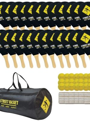 Götukrítarsett fyrir skólafólk, 24 kylfur, 24 boltar og 36 götukrítar í poka.