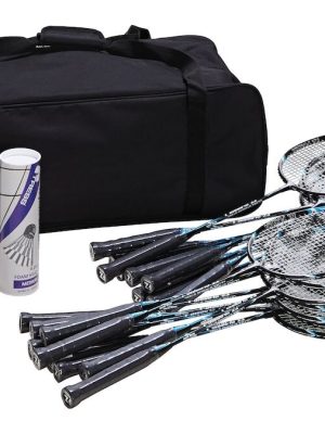 Badmintonsett Play 20 með 20 kylfum, 12 boltum og 1 poka.
