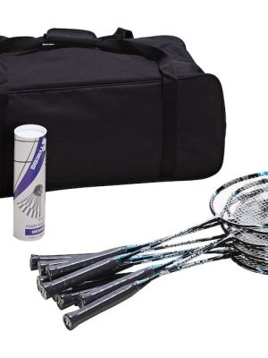 Badmintonsett Play 10 með 10 spöðum, 6 boltum og 1 poka.