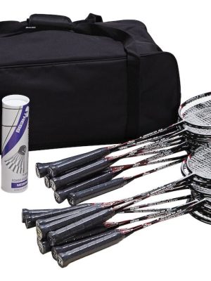 Badmintonsett Classic 20. Sett með 20 kylfum, 12 boltum og 1 poka.