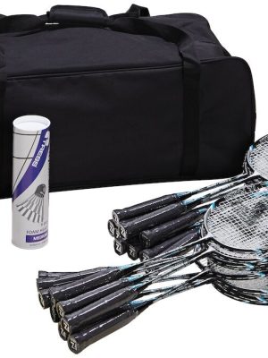 Badmintonsett Miniton 20. Sett með 20 kylfum, 12 boltum og 1 poka.