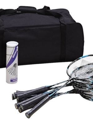 Badmintonsett fyrir börn, 10 stk. með 10 kylfum, 6 boltum og 1 badmintonpoka.