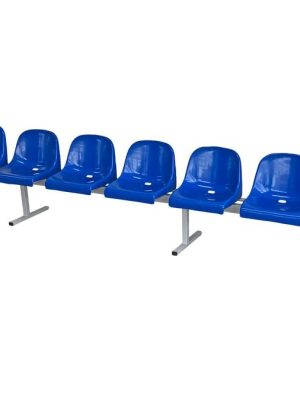 Röð af stólum með 8 plastsætum. Stálgrind, grá RAL 9006.