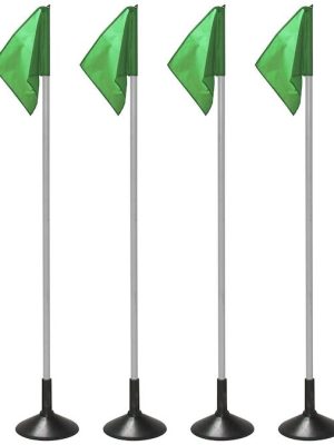 Hornstólpar úr gervigrasi (4 stk.) með grænum flöggum