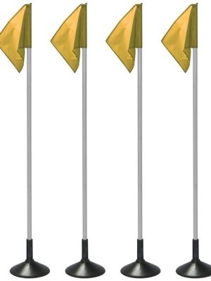 Hornstólpar úr gervigrasi (4 stk.) með gulum flöggum