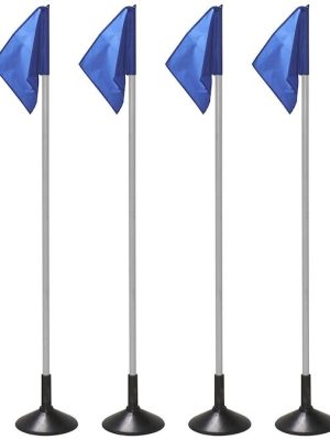 Hornstólpar úr gervigrasi (4 stk.) með bláum fána