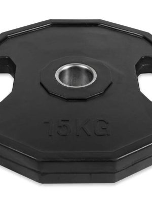Þyngdarplata úr gúmmíi 15 kg, hornrétt. Gatþvermál: 50 mm.