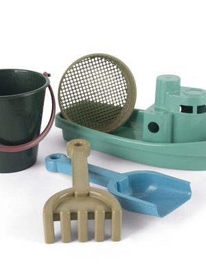 Blátt sjávarsandsett með bát