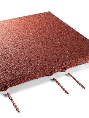 Gúmmíflísar 30 mm, rauðbrúnar. Fallhæð upp í 100 cm (4 stk. á fermetra).