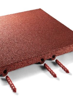 Gúmmíflísar 45 mm, rauðbrúnar. Fallhæð upp í 150 cm (4 stk. á fermetra).