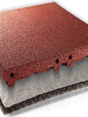 Gúmmíflísar 65 mm með niðurfalli, antrasít Fallhæð 300 cm (4 stk á fermetra) með frárennslismottu