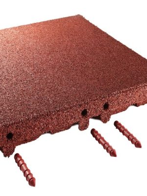 Gúmmíflísar 80 mm, rauðbrúnar. Fallhæð upp í 240 cm (4 stk. á fermetra).