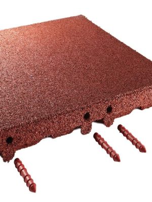 Gúmmíflísar 65 mm, rauðbrúnar. Fallhæð upp í 200 cm (4 stk. á fermetra).