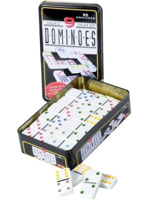 Dómínóspil með 55 bitum, tvöföld 9 útgáfa, í blikkkassa
