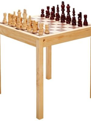 Skák- og lúdóborð með teikningum. Breidd: 69 x 69 cm, Hæð: 67 cm.