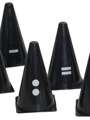 Sett af keilum með stærðfræðitáknum, 5 svört með hvítum táknum.