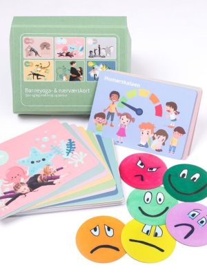 Jóga- og núvitundarkort fyrir börn 46 jógakort, 13 núvitundarkort og 6 skapseglar